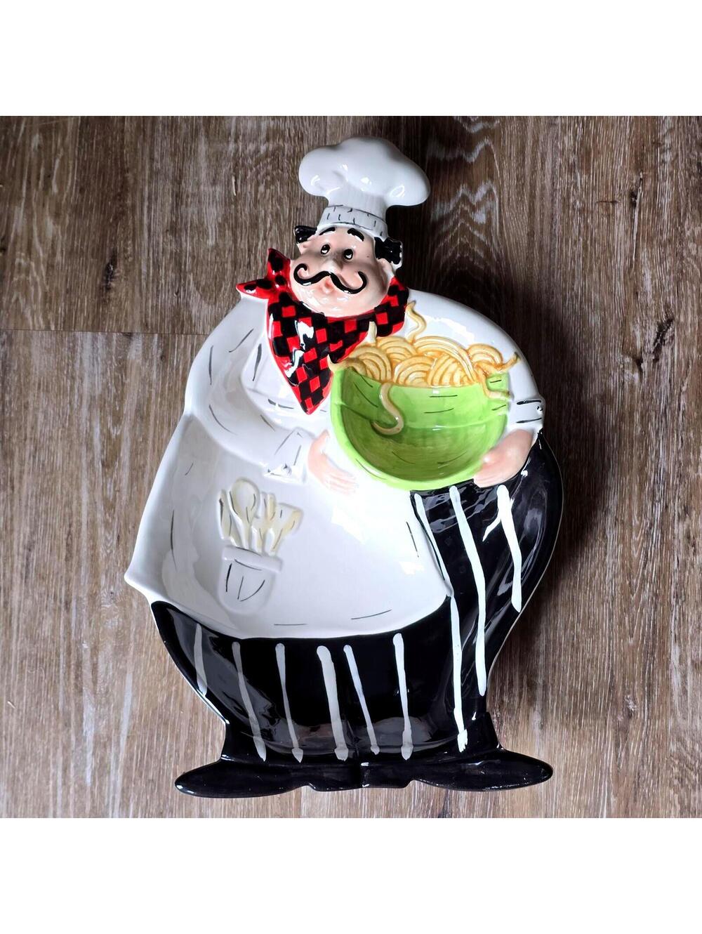 American Atelier "Buon Appetito" chef-themed ceramic divided Chip & Dip Plate